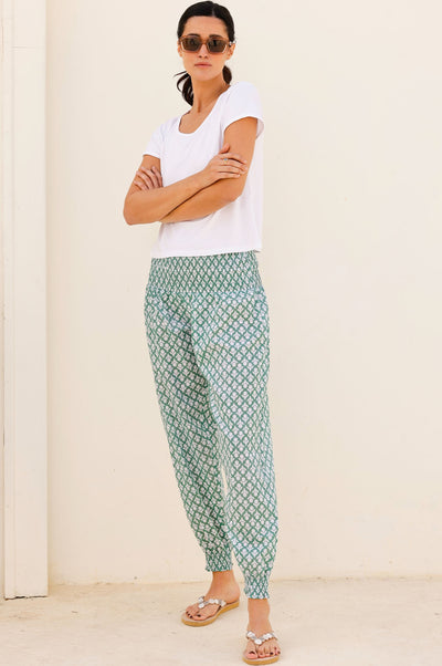 Harem Organic Cotton Trousers - Green/White