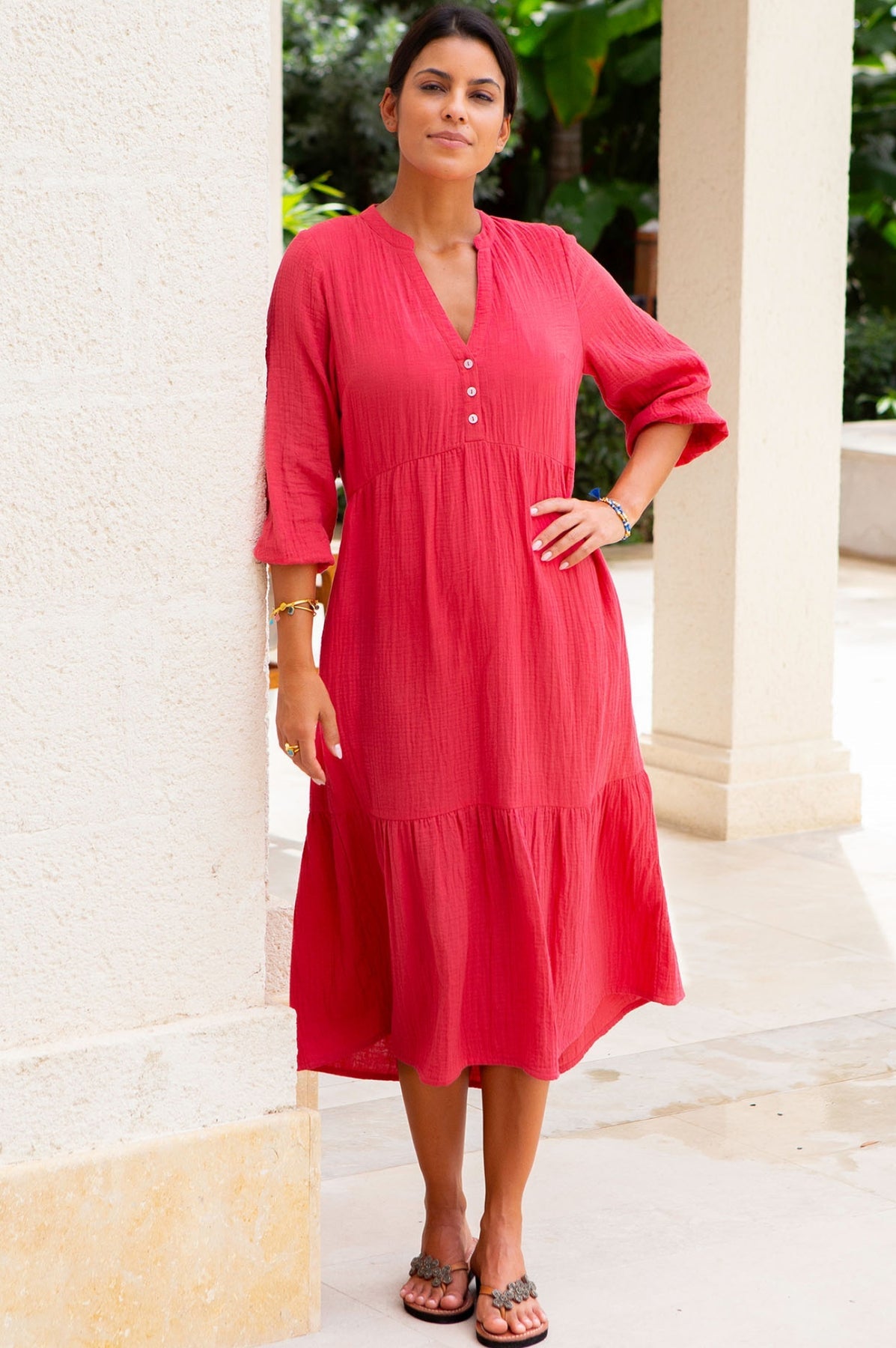 Serena Cheesecloth Cotton Dress - Red