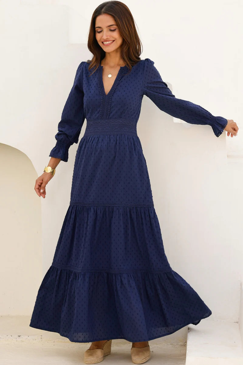 Purdie Organic Cotton Dobby Dress - Navy