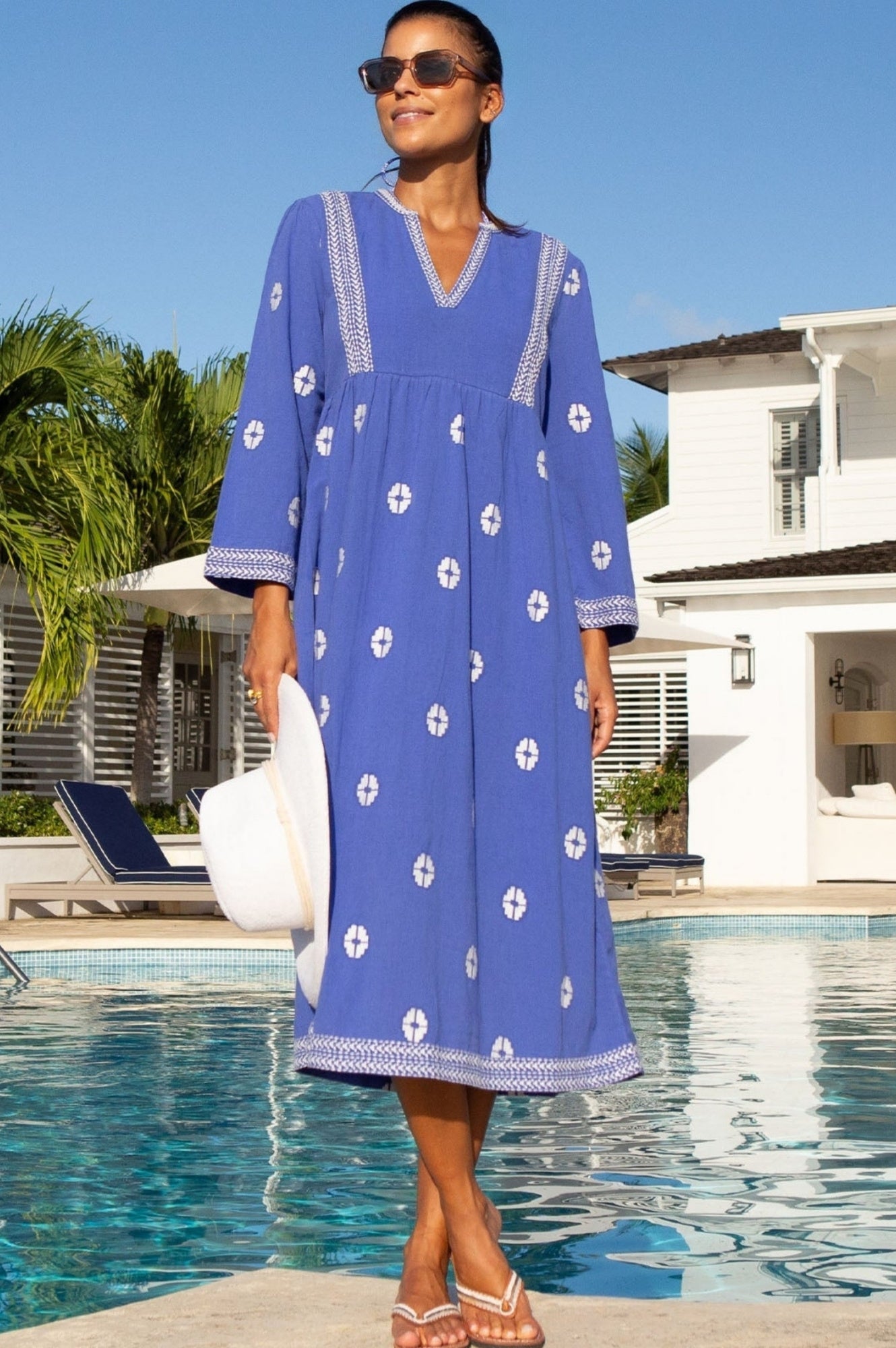 Sustainable Enola Dress Organic Cotton Summer Holiday Blue White Beach Cover Up