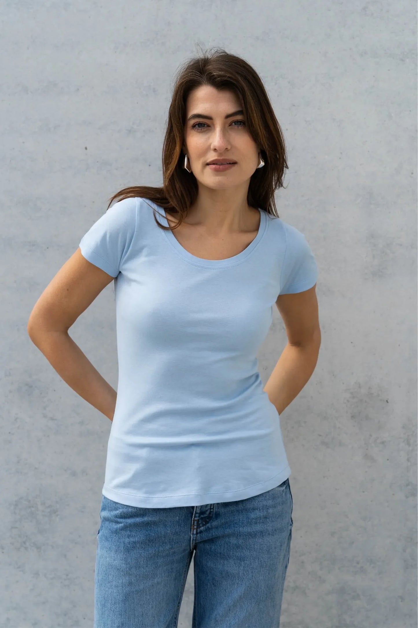 Scoop Neck Cotton Modal Blend T-shirt Light Blue