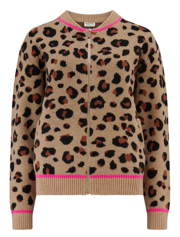Solana Knitted Bomber Jacket - Tan/Black Leopard