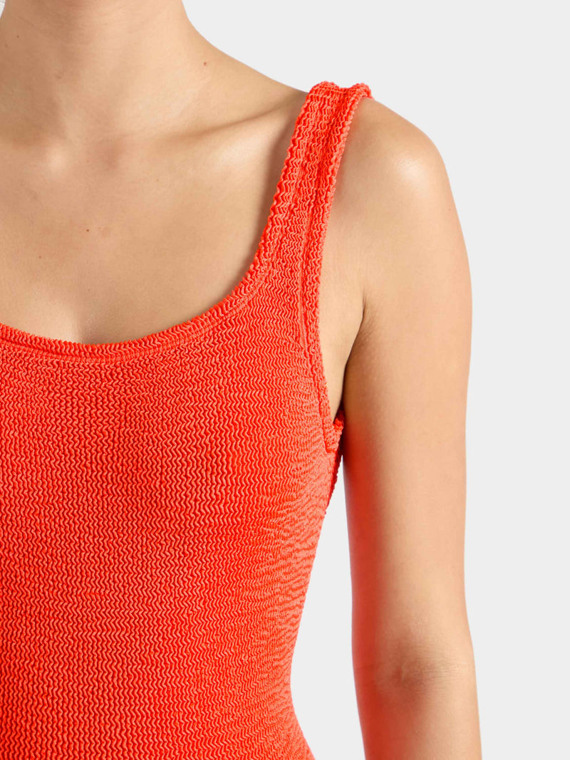 Square Neck Crinkle Swimsuit - Metallic Tangerine