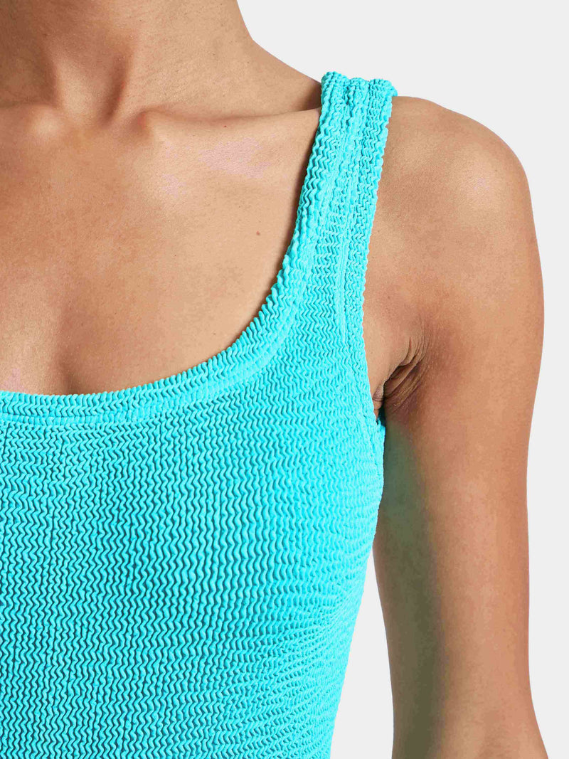 Square Neck Crinkle Swimsuit - Aqua
