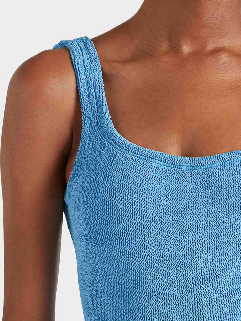 Square Neck Crinkle Swimsuit - Sky Blue