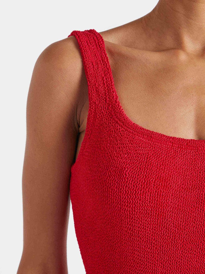 Square Neck Crinkle Swimsuit - Red