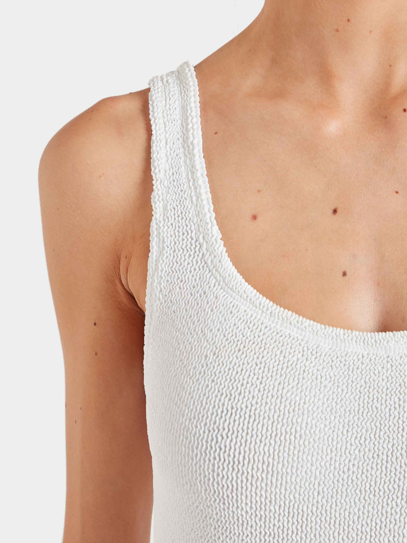 Square Neck Crinkle Swimsuit - White