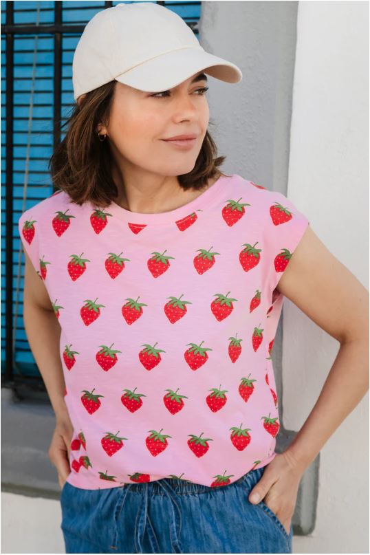 Chrissy Relaxed Tank T-Shirt - Strawberries