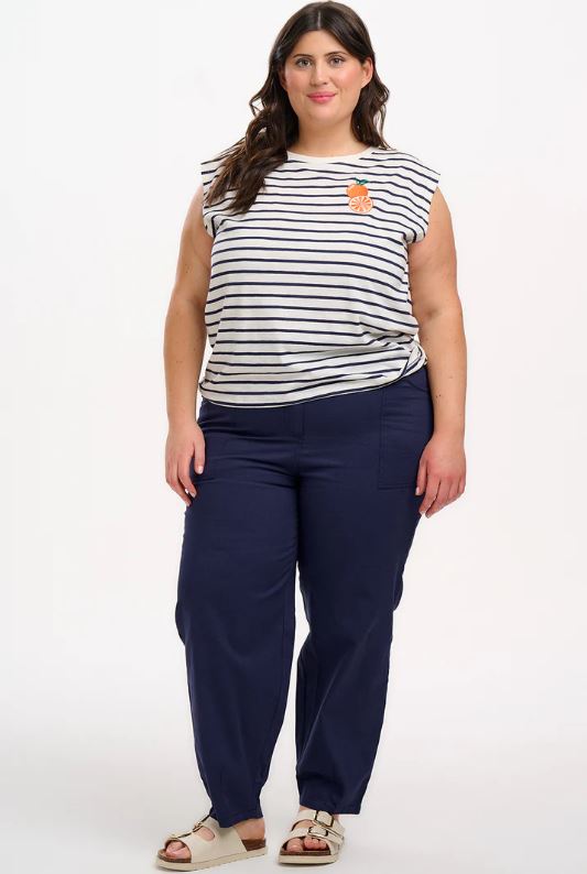 Chrissy Relaxed Tank T-Shirt - White Navy Stripe