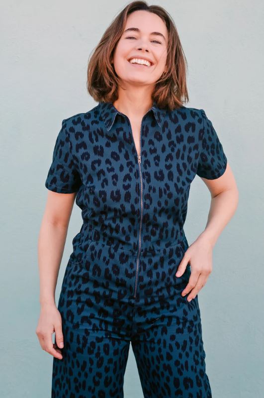 Cora Cropped Jumpsuit - Petrol Navy, Ikat Leopard