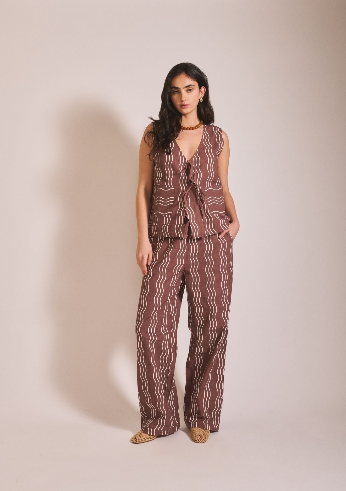 Cotton Trousers - Brown Wave