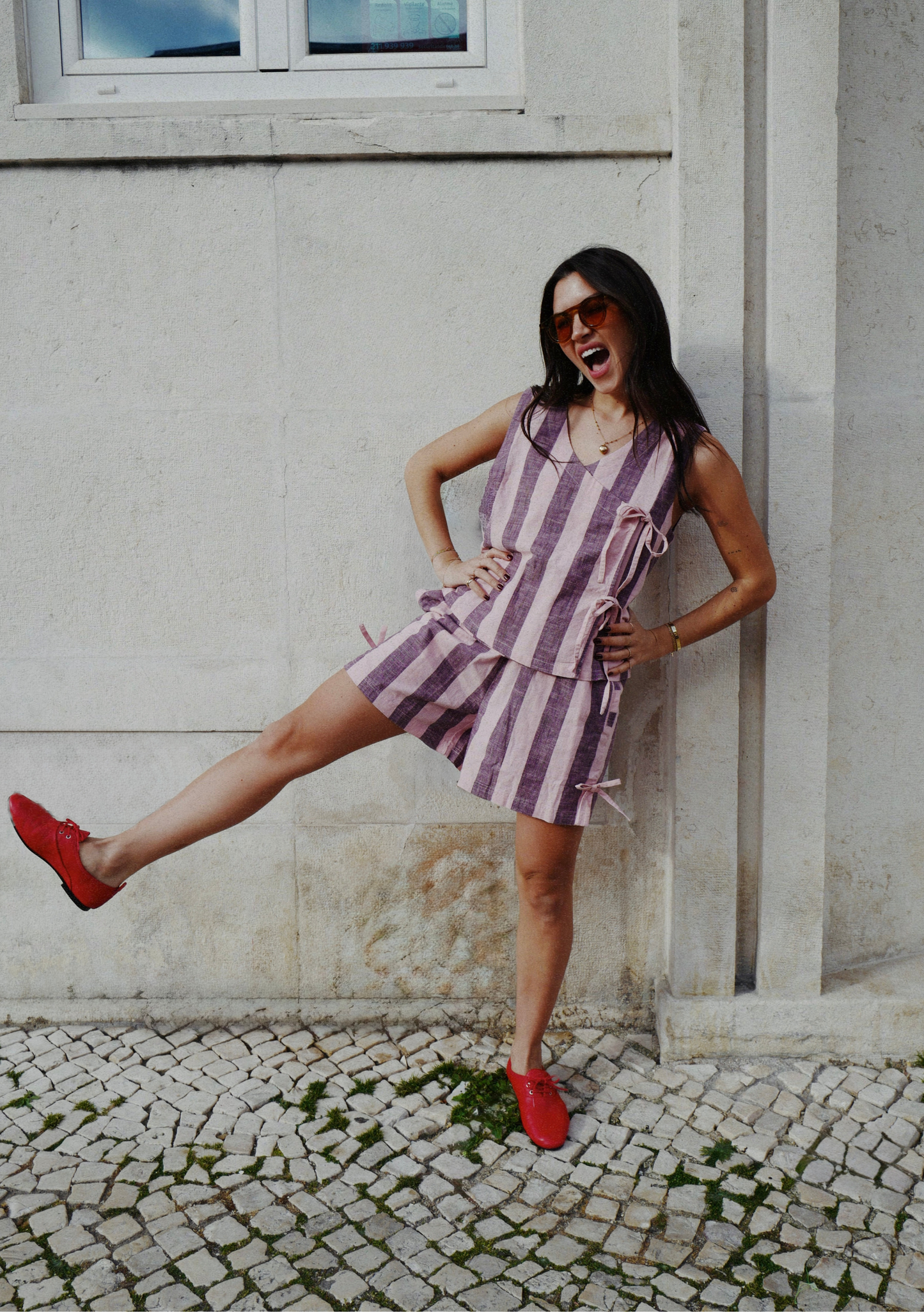 Cotton Tie Top - Pink and Burgundy Stripe