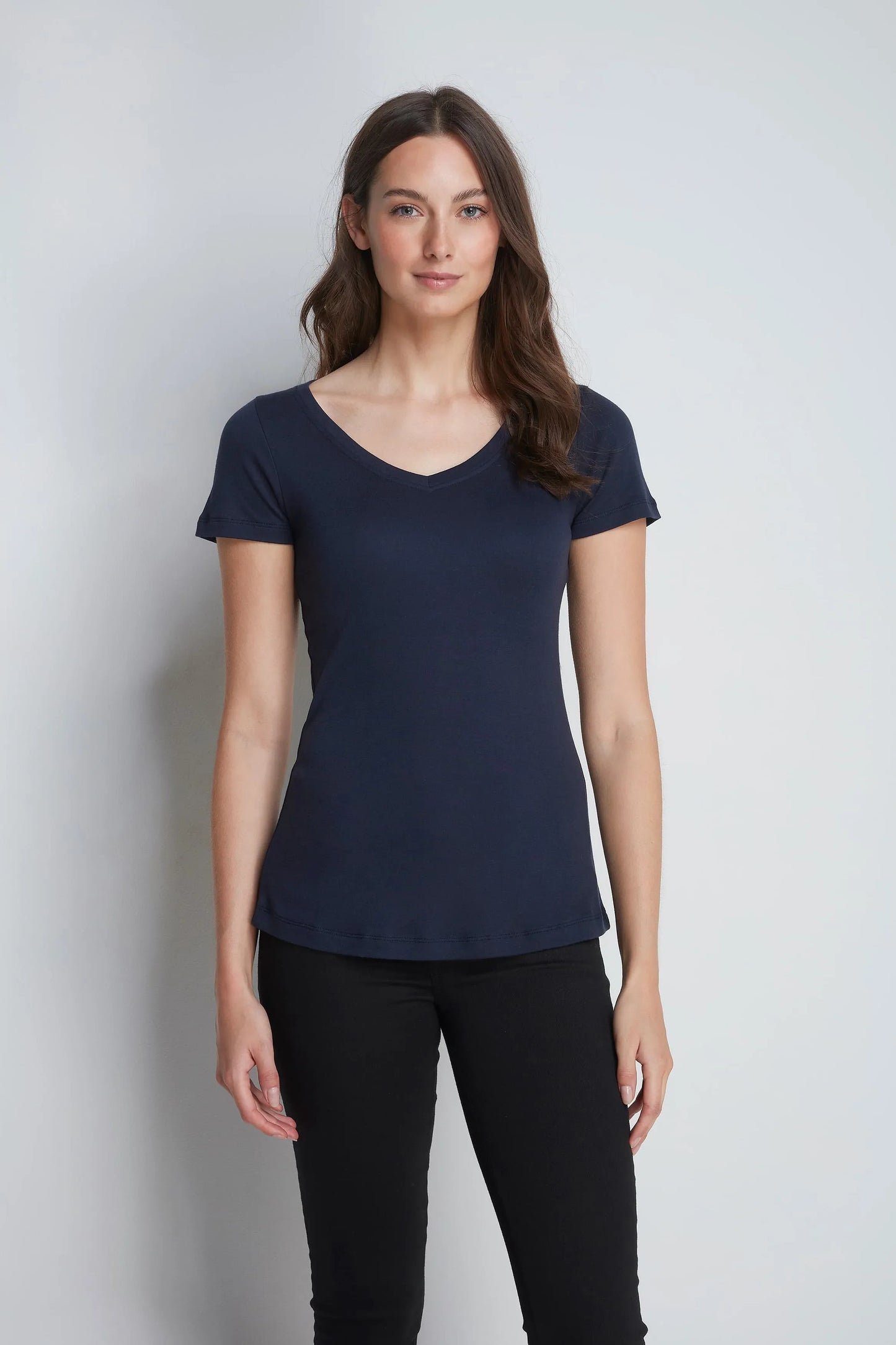 V Neck Cotton Modal Blend T-shirt Navy