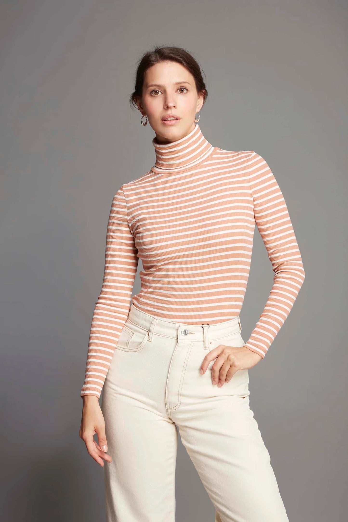 Striped Cotton Roll Neck Birch