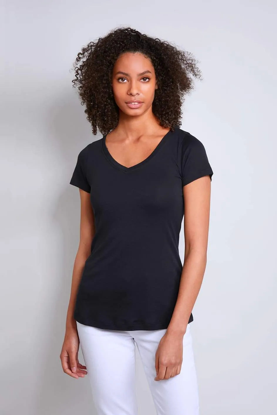 V Neck Cotton Modal Blend T-shirt Black