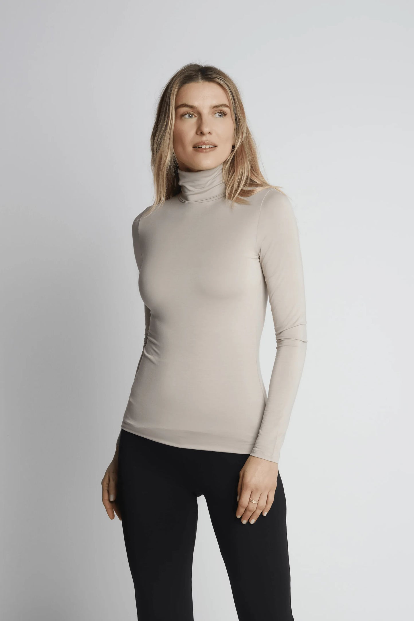 Roll Neck Micro Modal Top Taupe