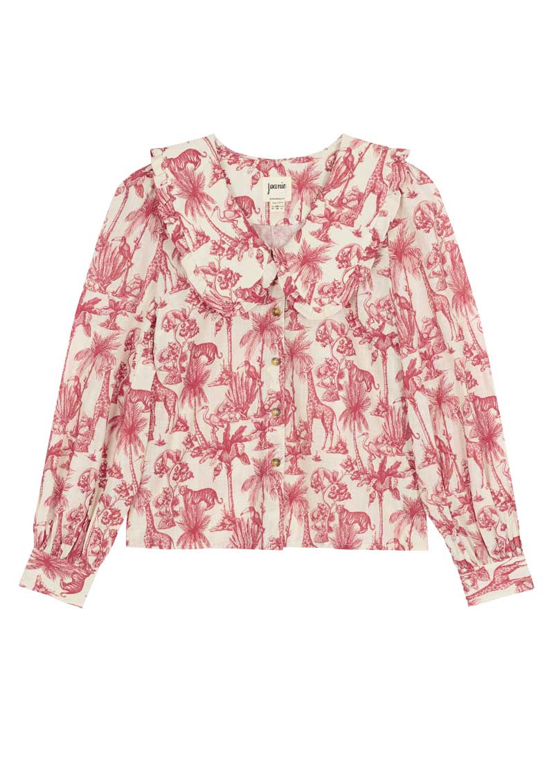 Alba Jungle Toile Print Peter Pan Collar Blouse - Sustainable Organic Cotton (Cream)