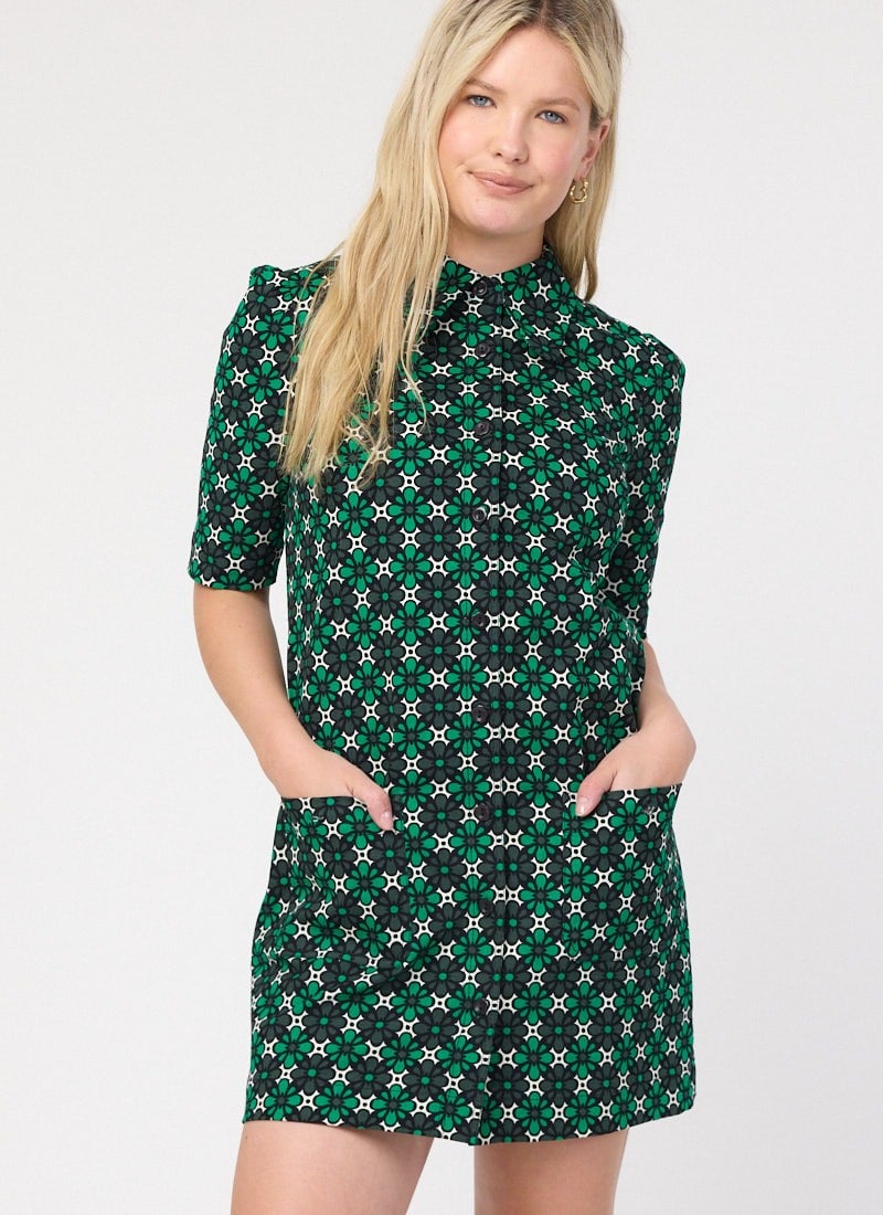 Anderson Green Geometric Print A-Line Shift Dress (Green)