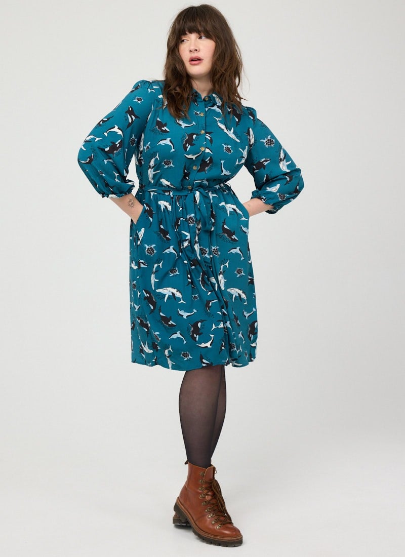 Andi Sea Life Print Shirt Dress (Blue)