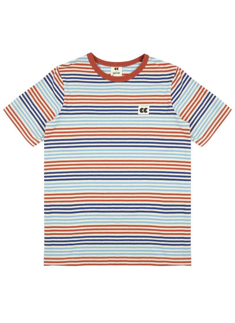 Community Clothing X Joanie - Belmondo Orange And Blue Breton Stripe Tee - Orange