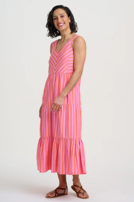 Bette Midi Sundress - Pink, Tropical Crush Stripe