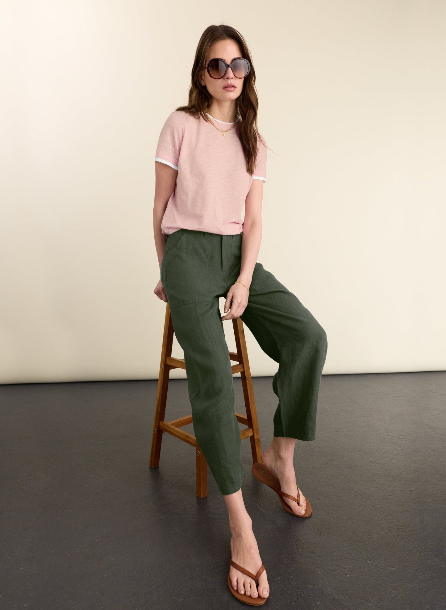 Brett Linen Barrel Leg Trousers - Deep Khaki
