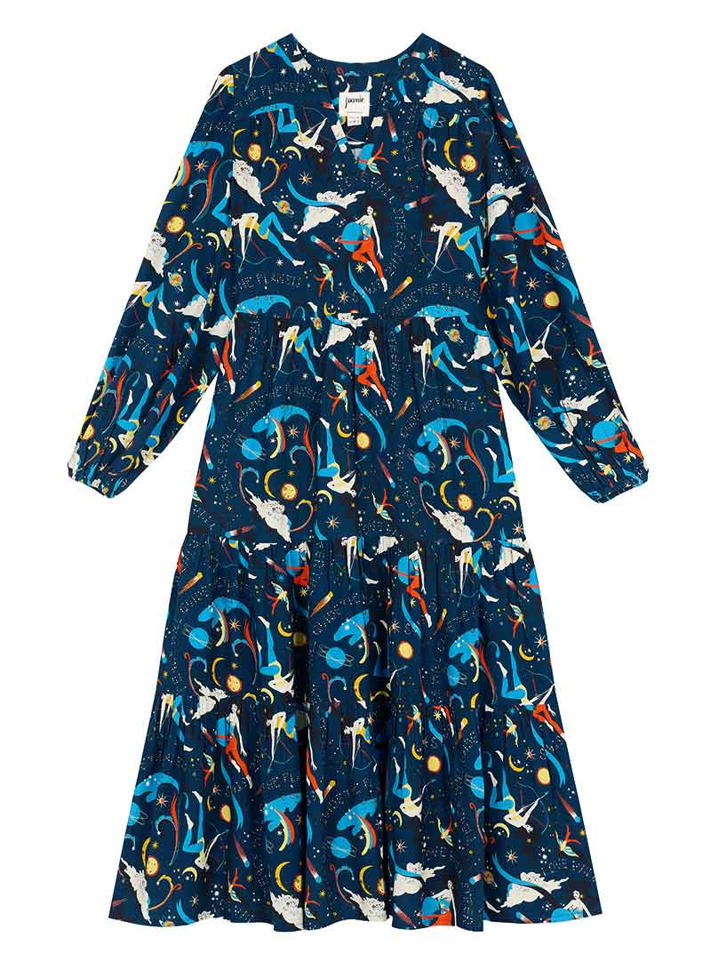 Cady Astrological Print Long Sleeve Smock Dress - Blue
