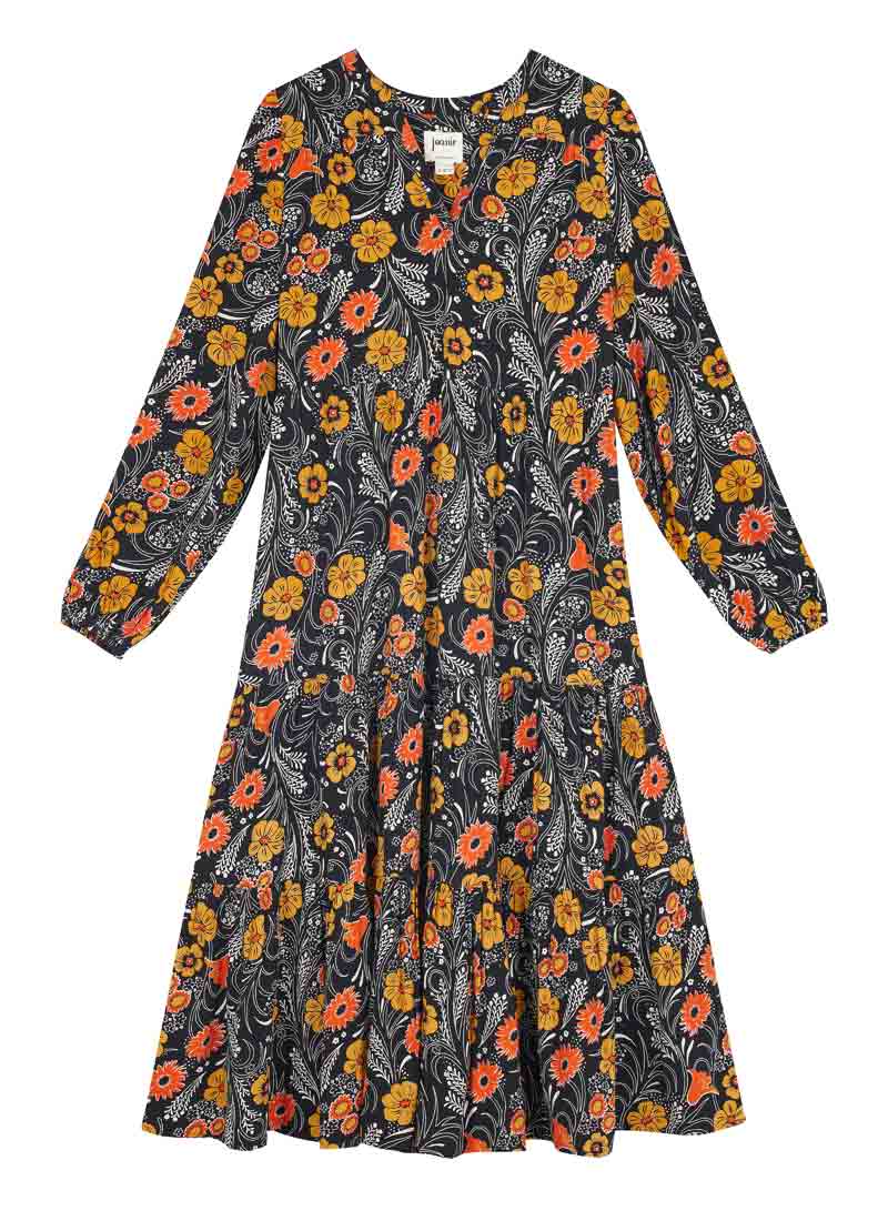 Cady Floral Print Long Sleeve Smock Dress - Orange