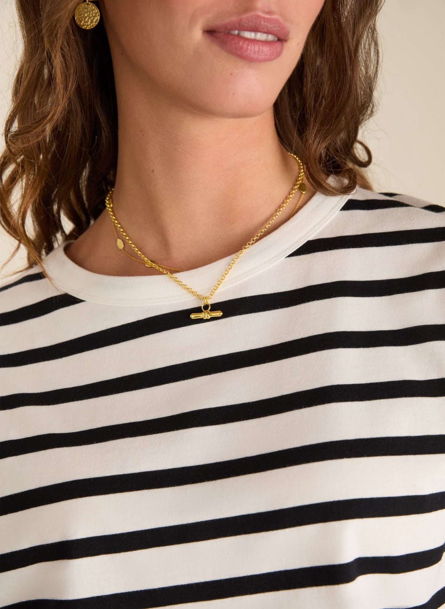 Calista Regenerative Cotton Relaxed Top / Soft White & Caviar Black Stripe