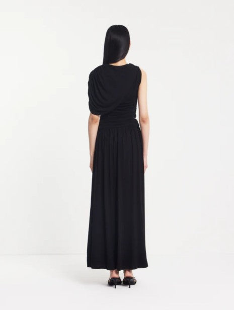 Mila Asymmetrical Caped Shoulder Maxi Dress in Black