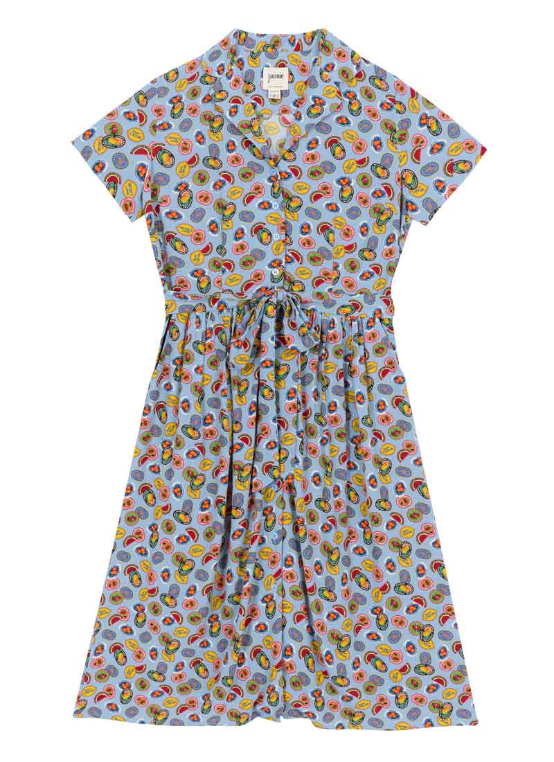 Carly Fruit Sticker Print Midi Dress (Blue)