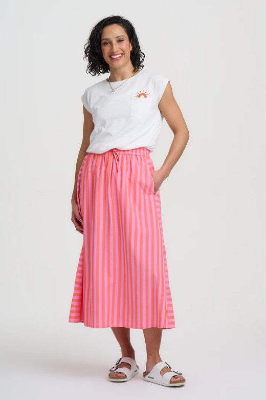 Chay Midi Skirt - Pink, Tropical Crush Stripe