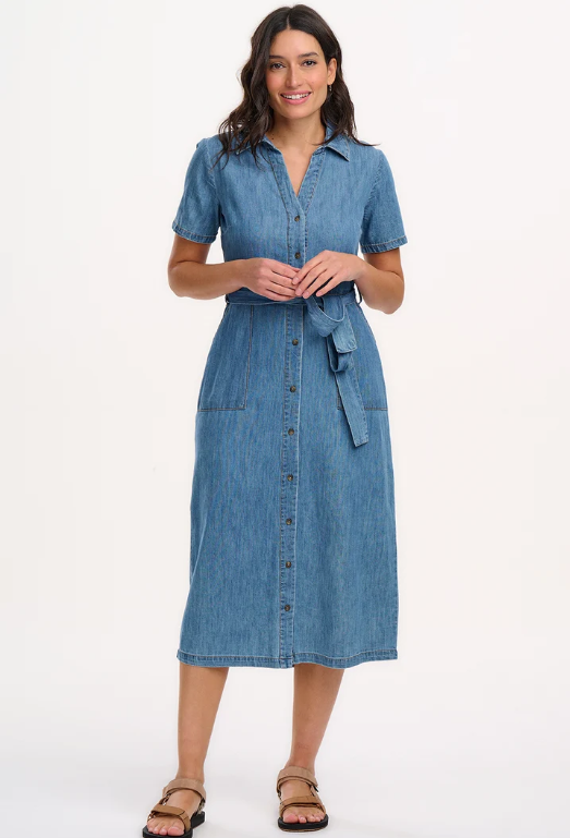 Cloretta Midi Shirt Dress - Mid Blue Denim