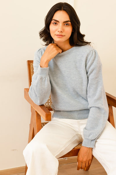 Alpaca Blend Puff Sleeve Jumper - Dusty Blue