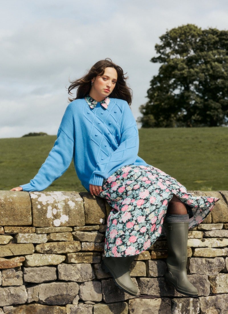 Dion Pastel Floral Print Midi Dress (White)