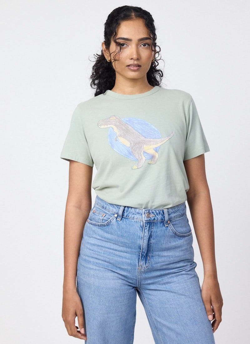 Ducky Tyrannosaurus Rex Print T-Shirt - Sustainable Organic Cotton (Green)