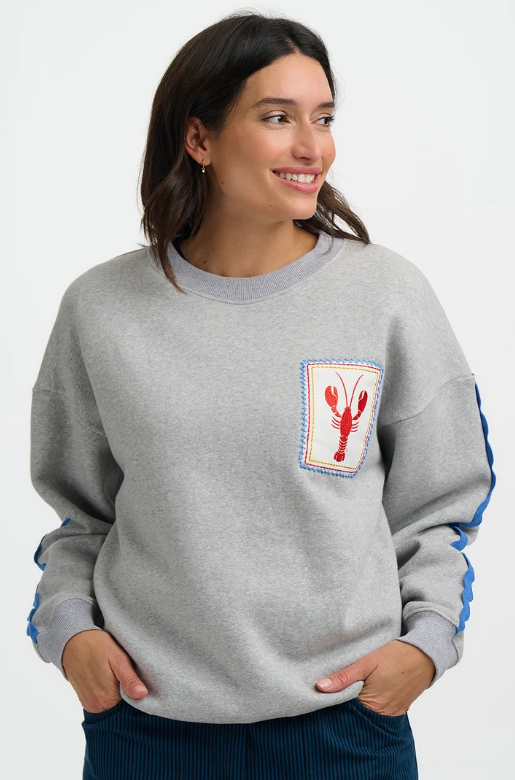 Eadie Relaxed Sweatshirt - Grey Marl, Lobster