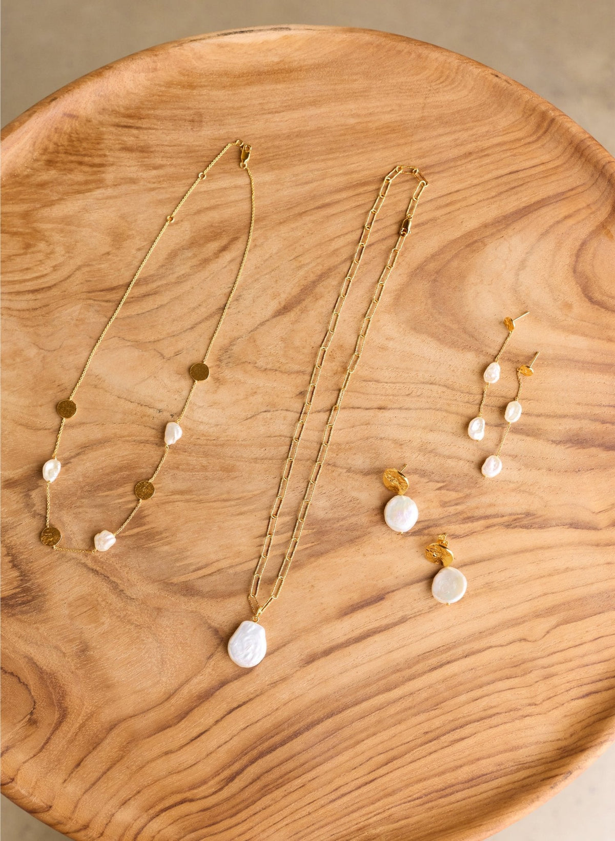 Emma Keshi Pearl Chain Drop Earrings - Gold