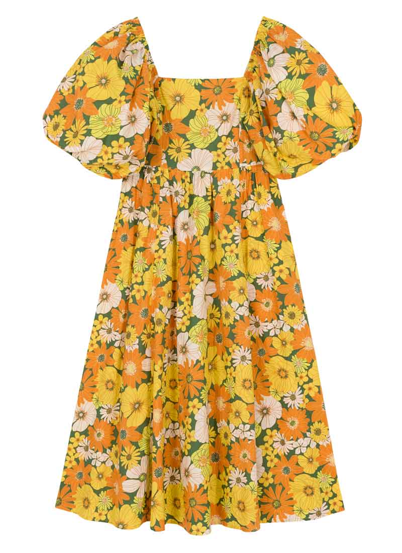 Zeena X Joanie - Emma Marigold Floral Puff Sleeve Midaxi Dress (Yellow)