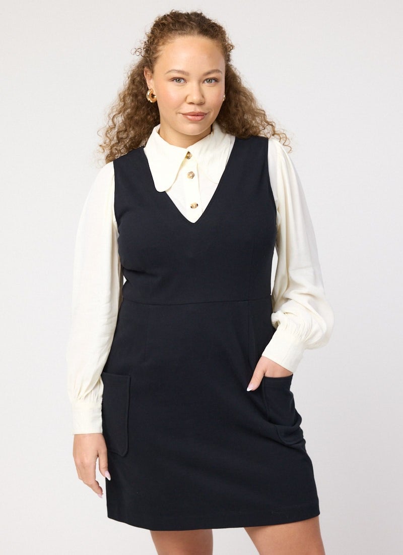 Ohlson V-Neck Pinafore Dress - Black - Sustainable Organic Cotton