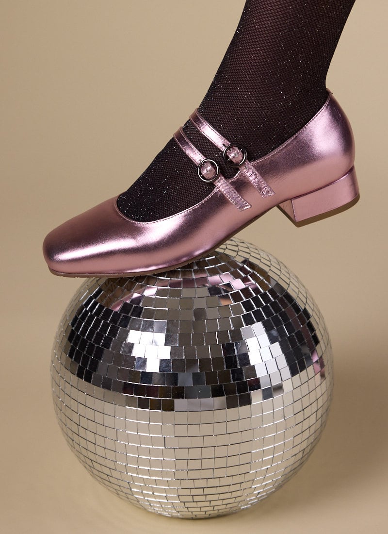 Paris Metallic Leather Mary Jane Shoes - Pink