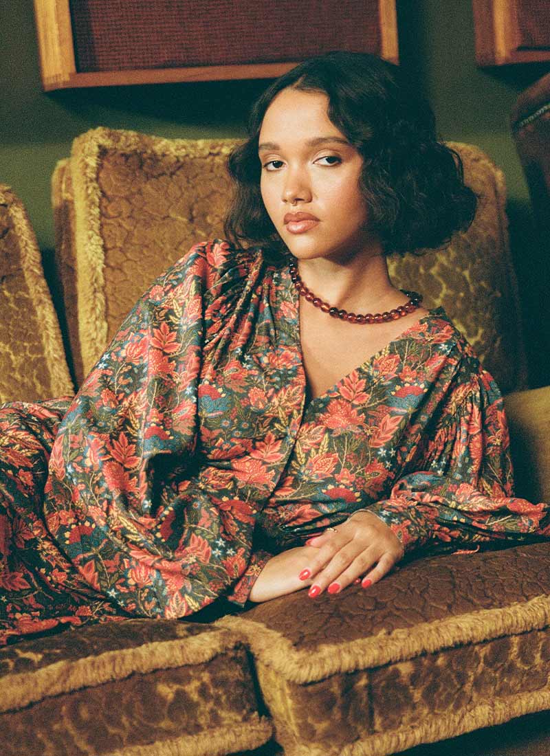 Victoria Midnight Floral Print Balloon Sleeve Midaxi Dress (Red)