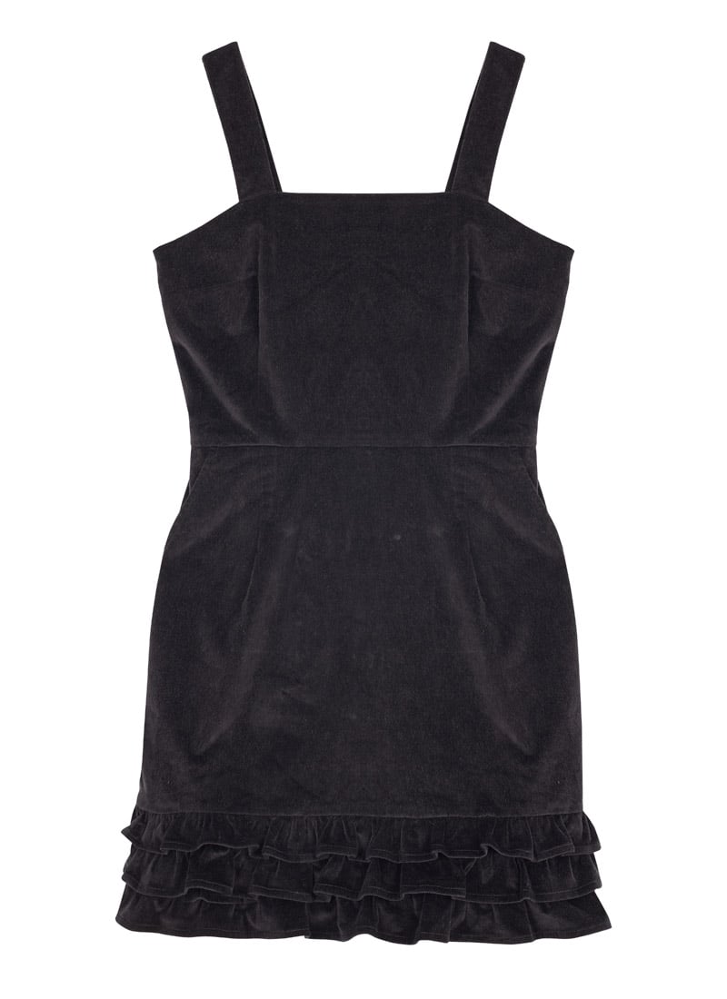 Gertie Square Neck Velvet Ruffle Pinafore Dress - Sustainable Organic Cotton - Black