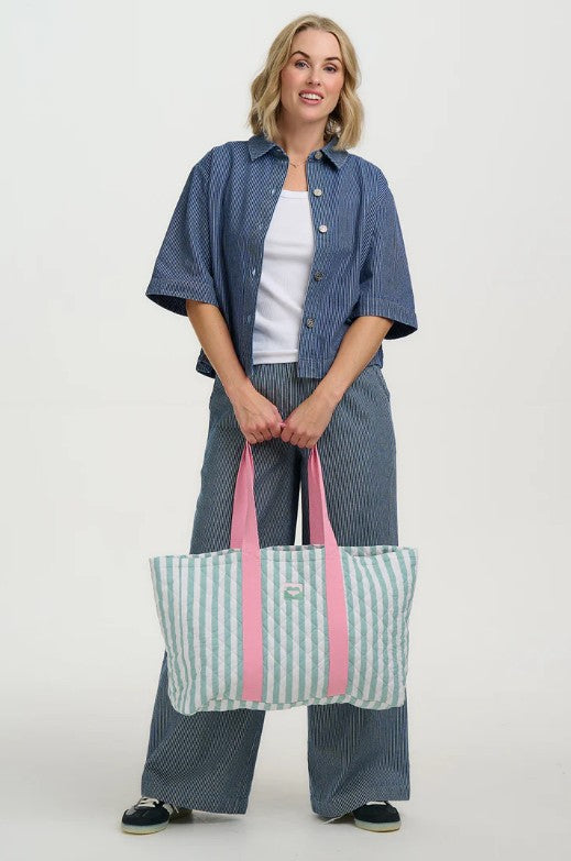 Haven Quilted Tote Bag - Off White/Green