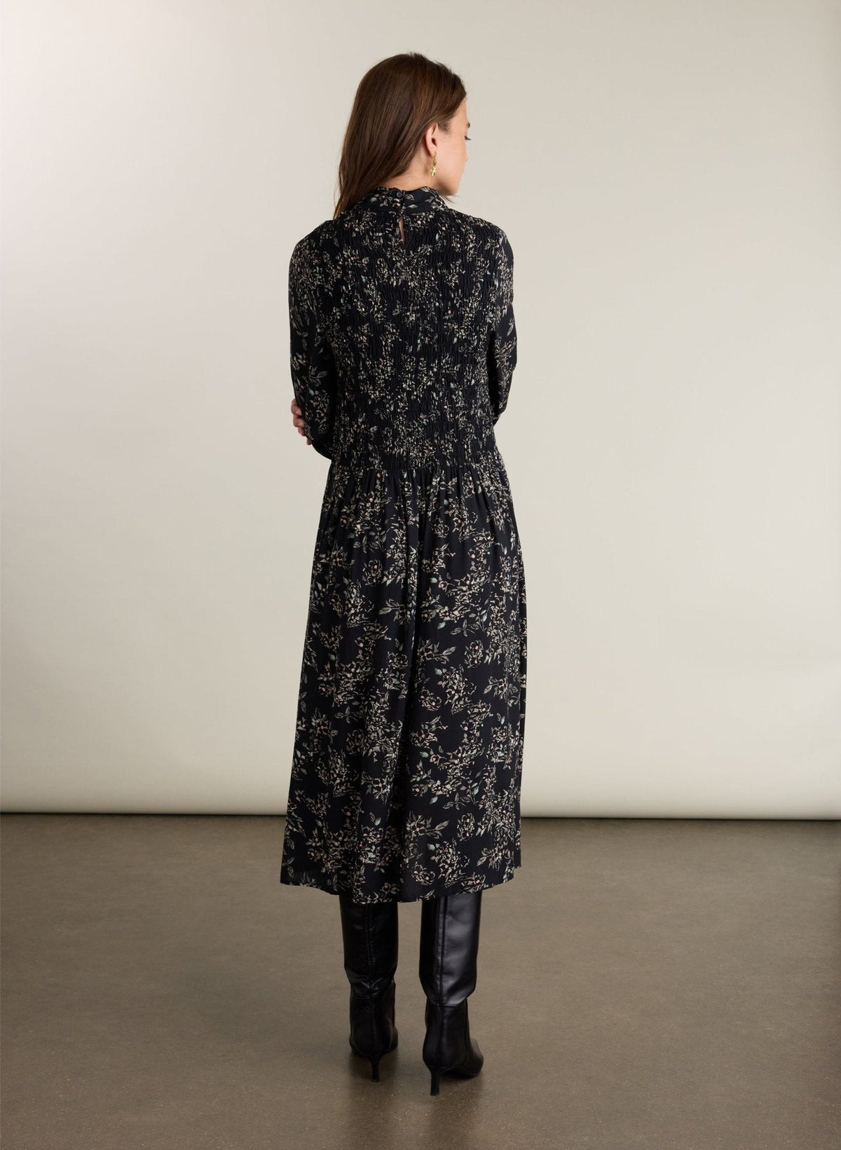 Helena Printed Midi Dress - Black Floral Sprig