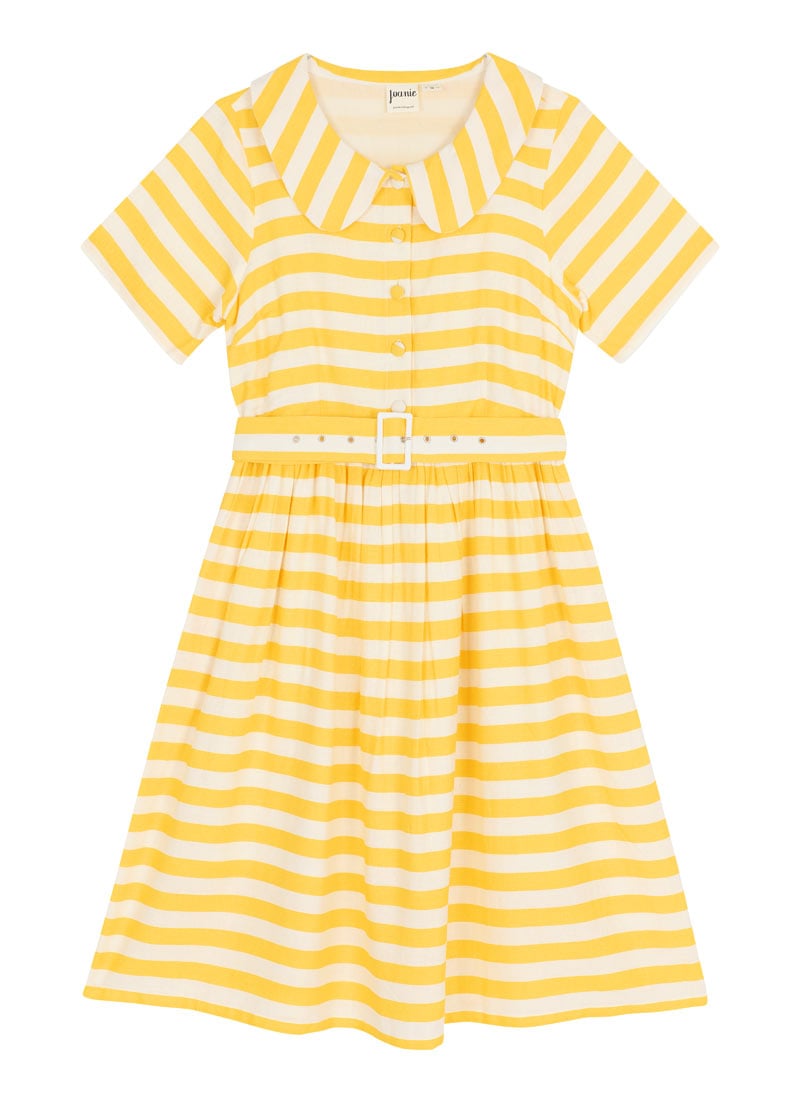Jean Stripe Print Collared Sundress - Yellow