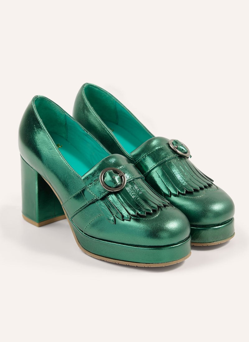 Toulouse Metallic Leather Platform Loafers - Green