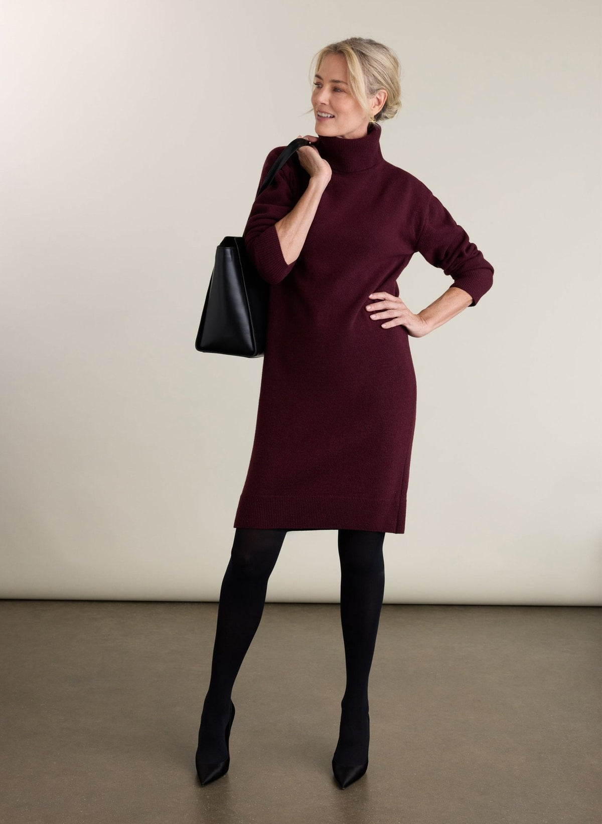 Katy Turtleneck Knit Dress - Burgundy