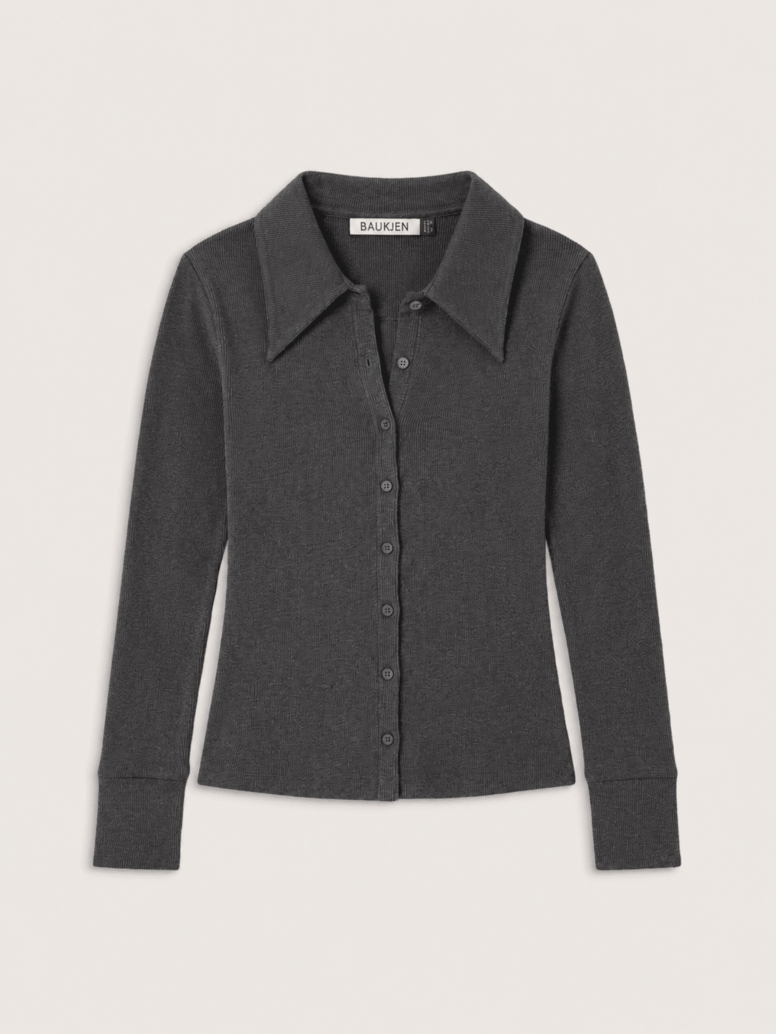 Kelly Ribbed Button-Down Top - Grey Marl