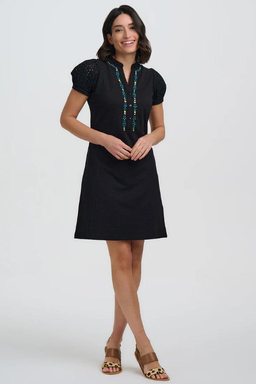 Kiera Jersey Tunic Dress - Black, Folklore Embroidery